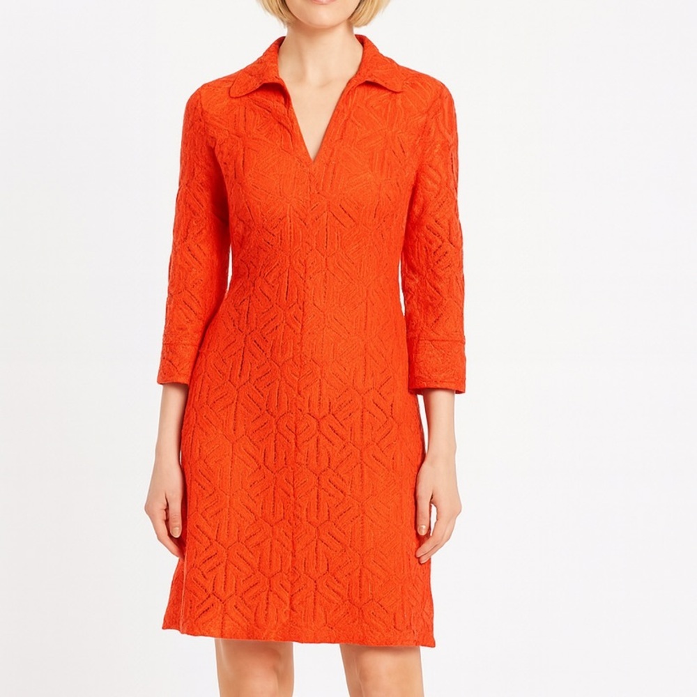 Adrianna Papell Orange Long-Sleeve Textured Shift Dress
